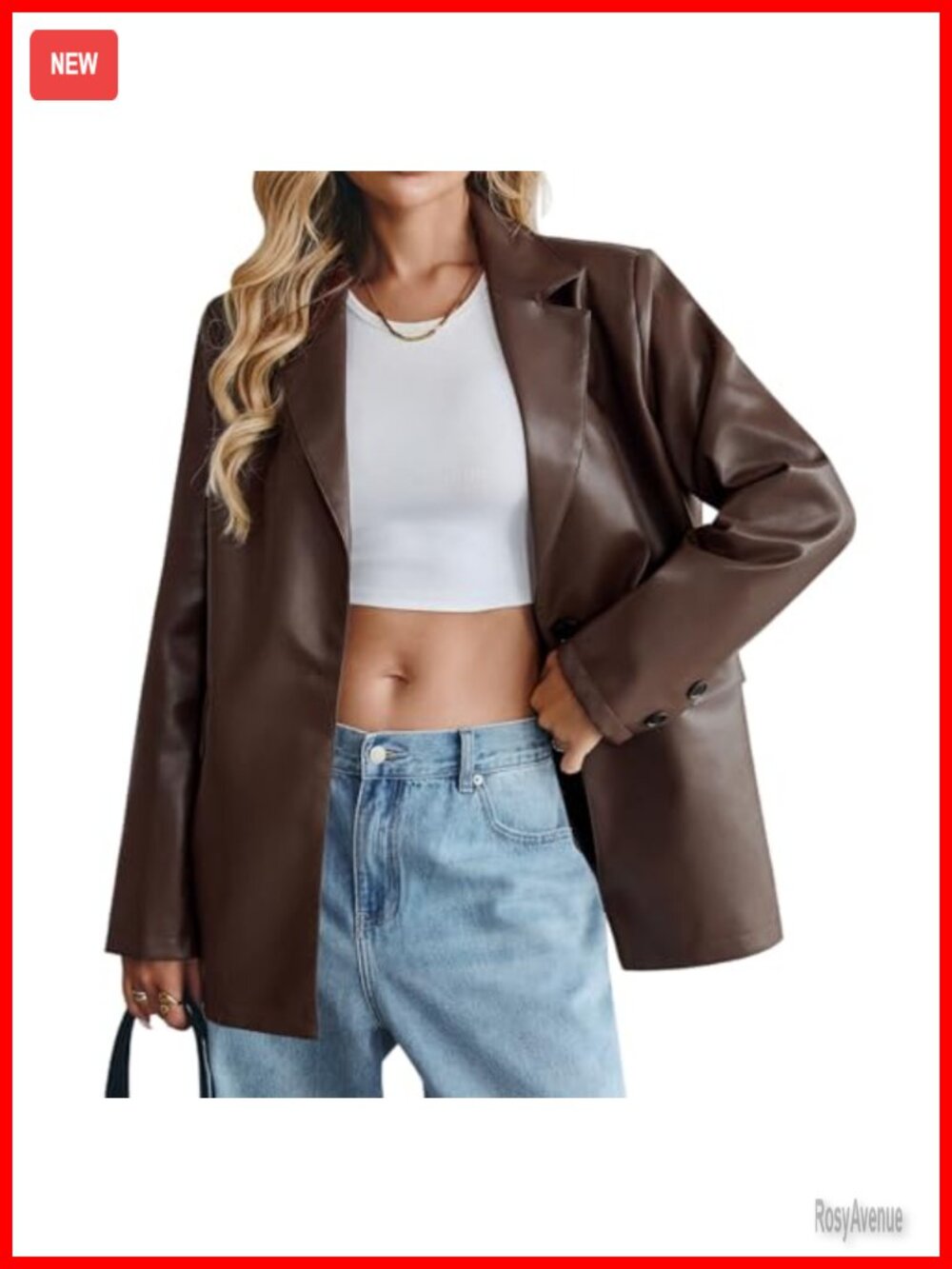 Faux Leather Blazer Oversized Button Down Moto Jacket with Pockets